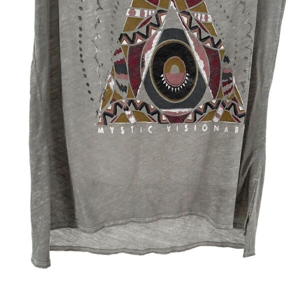 Lucky Brand T Shirt Boho Burnout Gray Cold Shoulder XS Mystic Visionary Pyramid - Picture 4 of 9